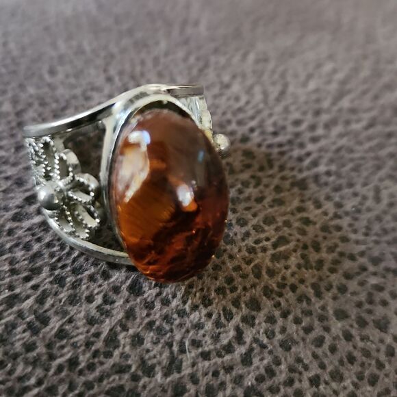 Baltic Amber silvertone ring size 6 1/2 from Lithuania - Picture 7 of 9